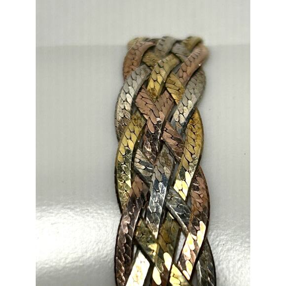 925 Tritone Braided Herringbone Bracelet 7 3/4” Vintage - Picture 10 of 10